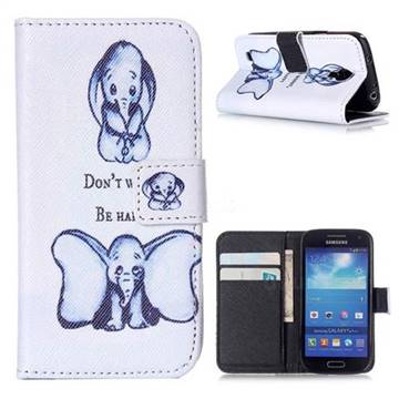 Be Happy Elephant Leather Wallet Case for Samsung Galaxy S4 Mini i9190 I9192 I9195