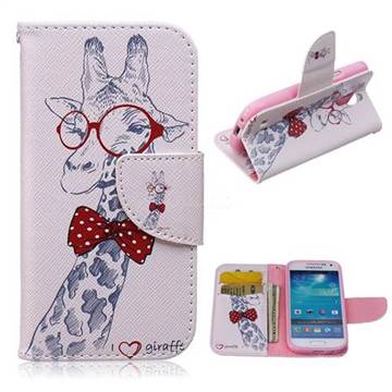 Glasses Giraffe Leather Wallet Case for Samsung Galaxy S4 mini i9190 I9192 I9195
