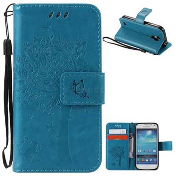 Embossing Butterfly Tree Leather Wallet Case for Samsung Galaxy S4 Mini - Blue