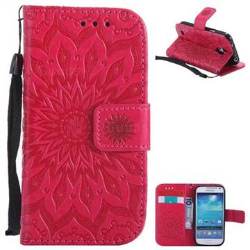 Embossing Sunflower Leather Wallet Case for Samsung Galaxy S4 Mini i9190 - Red