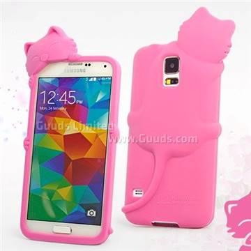 Hello Deere Diffie Cat Silicone Case for Samsung Galaxy S5 G900 - Hot Pink