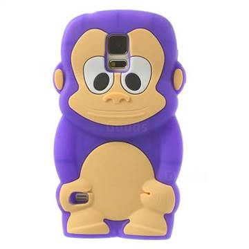 3D Monkey Silicone Case for Samsung Galaxy S5 G900 - Purple