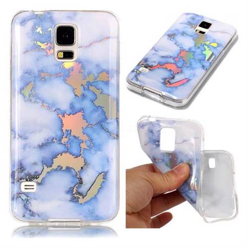 Color Plating Marble Pattern Soft TPU Case for Samsung Galaxy S5 G900 - Blue