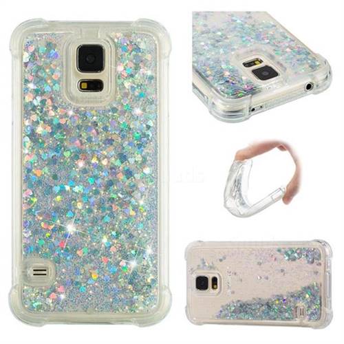Dynamic Liquid Glitter Sand Quicksand Star TPU Case for Samsung Galaxy S5 G900 - Silver