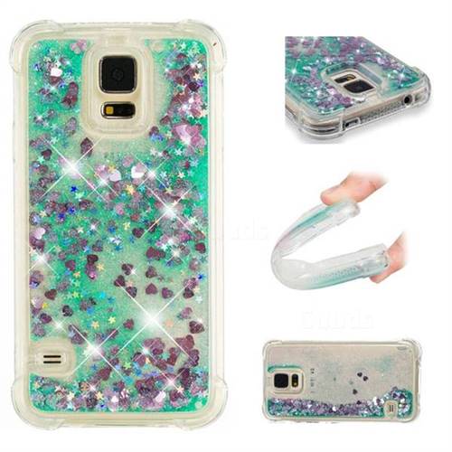 Dynamic Liquid Glitter Sand Quicksand TPU Case for Samsung Galaxy S5 G900 - Green Love Heart