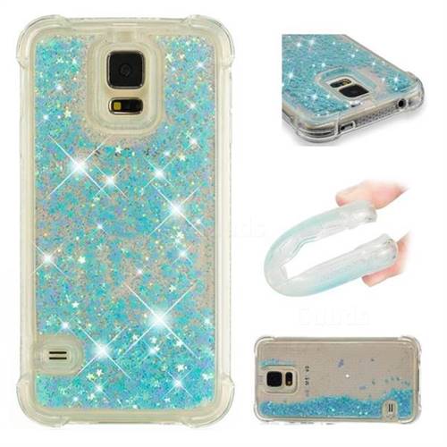 Dynamic Liquid Glitter Sand Quicksand TPU Case for Samsung Galaxy S5 G900 - Silver Blue Star