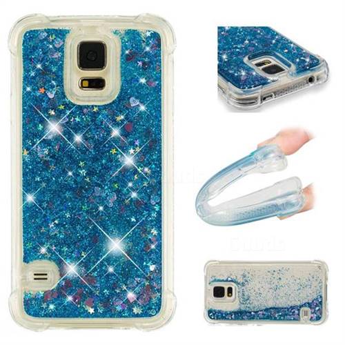 Dynamic Liquid Glitter Sand Quicksand TPU Case for Samsung Galaxy S5 G900 - Blue Love Heart
