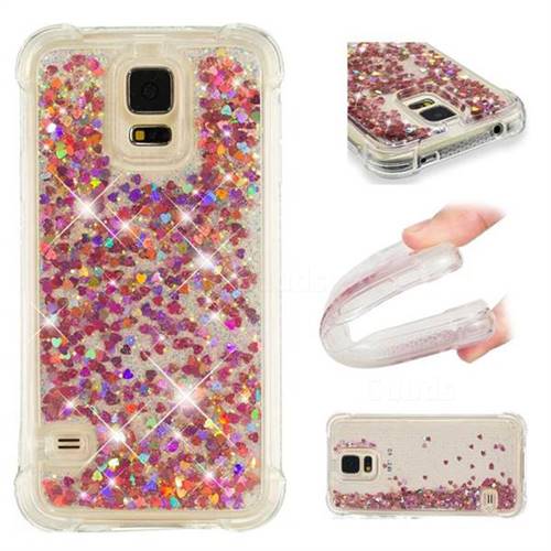 Dynamic Liquid Glitter Sand Quicksand TPU Case for Samsung Galaxy S5 G900 - Rose Gold Love Heart