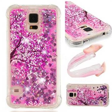 Pink Cherry Blossom Dynamic Liquid Glitter Sand Quicksand Star TPU Case for Samsung Galaxy S5 G900