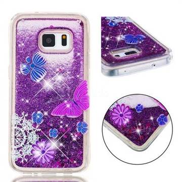 Purple Flower Butterfly Dynamic Liquid Glitter Quicksand Soft TPU Case for Samsung Galaxy S5 G900