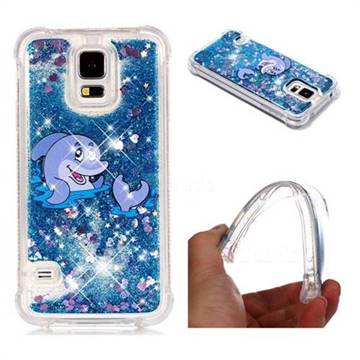Happy Dolphin Dynamic Liquid Glitter Sand Quicksand Star TPU Case for Samsung Galaxy S5 G900