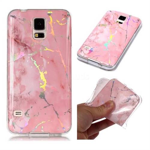 Powder Pink Marble Pattern Bright Color Laser Soft TPU Case for Samsung Galaxy S5 G900