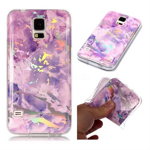 Purple Marble Pattern Bright Color Laser Soft TPU Case for Samsung Galaxy S5 G900