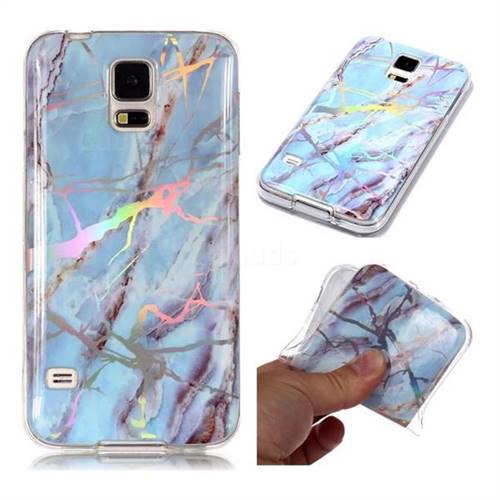 Light Blue Marble Pattern Bright Color Laser Soft TPU Case for Samsung Galaxy S5 G900