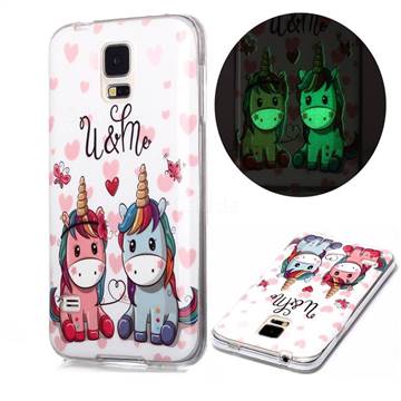 Couple Unicorn Noctilucent TPU Cover for Samsung Galaxy S5 G900 - TPU -