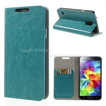 Crazy Horse PU Leather Wallet Case for Samsung Galaxy S5 G900 - Blue