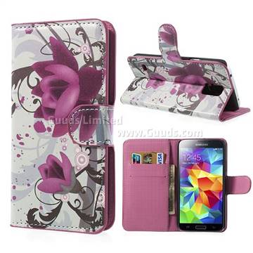 Watercolor Lotus Flower Leather Wallet Case for Samsung Galaxy S5 G900