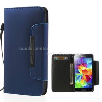 Matte Leather Case for Samsung Galaxy S5 G900 with Handstrap - Blue