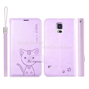 Leiers for Samsung Galaxy S5 G900 Domi Cat Series Leather Wallet Flip Cover - Purple