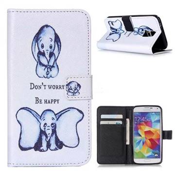 Be Happy Elephant Leather Wallet Case for Samsung Galaxy S5 G900