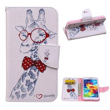 Glasses Giraffe Leather Wallet Case for Samsung Galaxy S5 G900