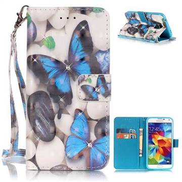 Blue Butterflies 3D Painted Leather Wallet Case for Samsung Galaxy S5