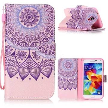 Purple Sunflower Leather Wallet Phone Case for Samsung Galaxy S5