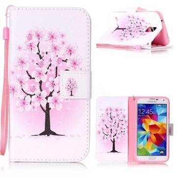 Peach Flower Leather Wallet Phone Case for Samsung Galaxy S5