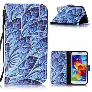 Blue Feather Leather Wallet Phone Case for Samsung Galaxy S5