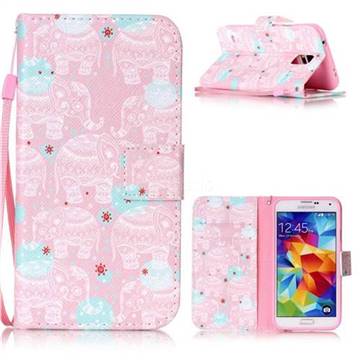 Pink Elephant Leather Wallet Phone Case for Samsung Galaxy S5