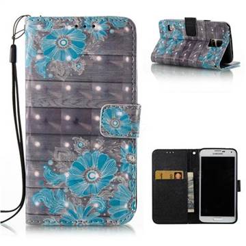Blue Flower 3D Painted Leather Wallet Case for Samsung Galaxy S5 G900