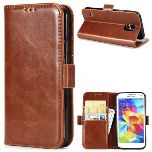 Luxury Crazy Horse PU Leather Wallet Case for Samsung Galaxy S5 G900 - Brown