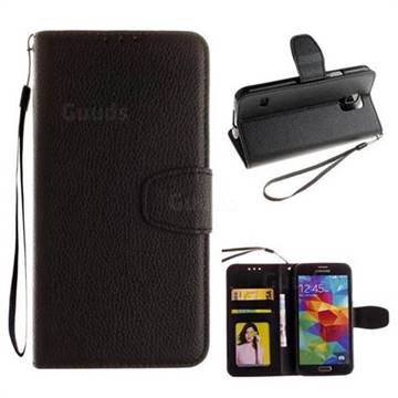 Litchi Pattern PU Leather Wallet Case for Samsung Galaxy S5 G900 - Black