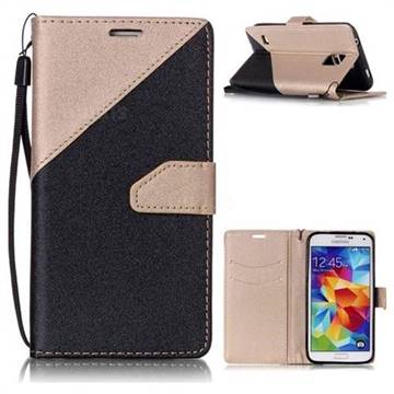 Dual Color Gold-Sand Leather Wallet Case for Samsung Galaxy S5 G900 (Black / Champagne )