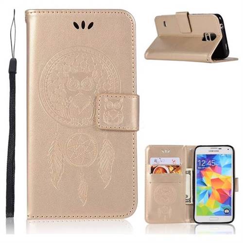 Intricate Embossing Owl Campanula Leather Wallet Case for Samsung Galaxy S5 G900 - Champagne