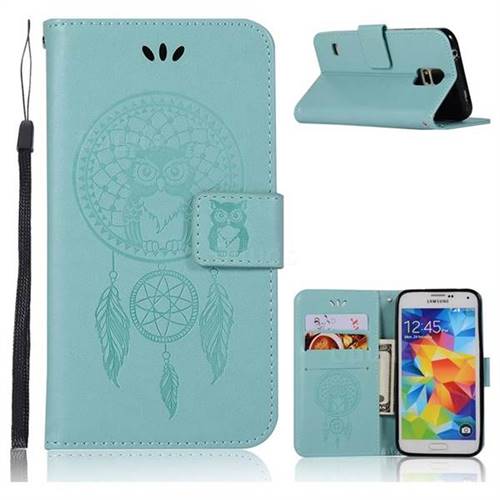 Intricate Embossing Owl Campanula Leather Wallet Case for Samsung Galaxy S5 G900 - Green