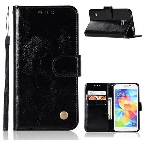 Luxury Retro Leather Wallet Case for Samsung Galaxy S5 G900 - Black