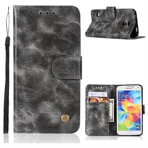 Luxury Retro Leather Wallet Case for Samsung Galaxy S5 G900 - Gray