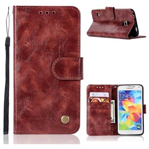 Luxury Retro Leather Wallet Case for Samsung Galaxy S5 G900 - Wine Red