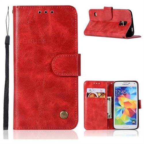 Luxury Retro Leather Wallet Case for Samsung Galaxy S5 G900 - Red