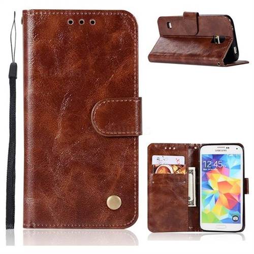 Luxury Retro Leather Wallet Case for Samsung Galaxy S5 G900 - Brown