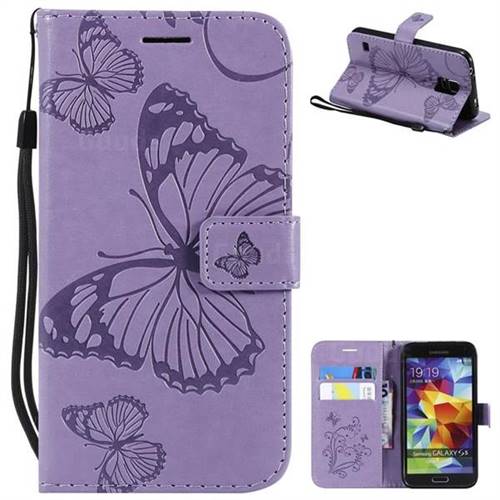 Embossing 3D Butterfly Leather Wallet Case for Samsung Galaxy S5 G900 - Purple