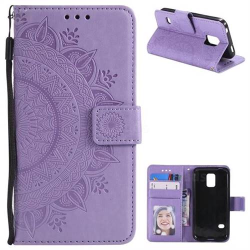 Intricate Embossing Datura Leather Wallet Case for Samsung Galaxy S5 G900 - Purple