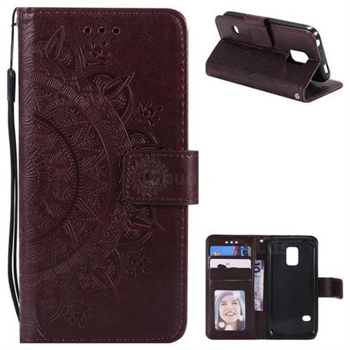 Intricate Embossing Datura Leather Wallet Case for Samsung Galaxy S5 G900 - Brown