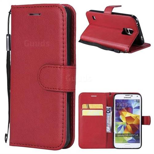 Retro Greek Classic Smooth PU Leather Wallet Phone Case for Samsung Galaxy S5 G900 - Red