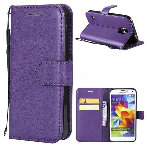 Retro Greek Classic Smooth PU Leather Wallet Phone Case for Samsung Galaxy S5 G900 - Purple