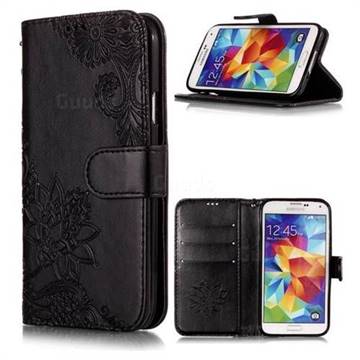 Intricate Embossing Lotus Mandala Flower Leather Wallet Case for Samsung Galaxy S5 G900 - Black