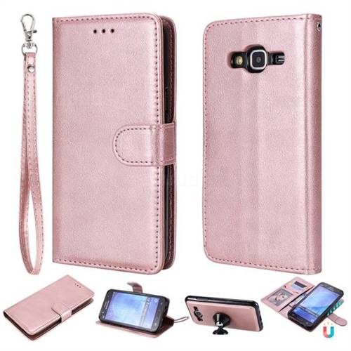 Retro Greek Detachable Magnetic PU Leather Wallet Phone Case for Samsung Galaxy S5 G900 - Rose Gold