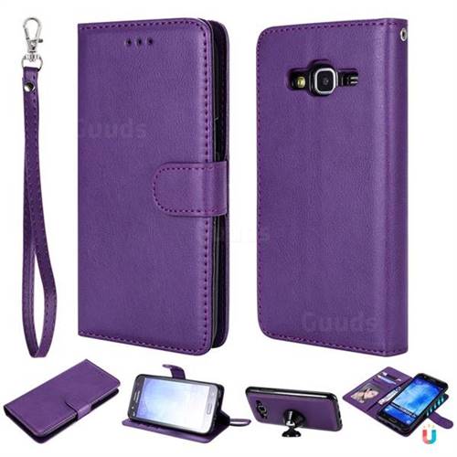 Retro Greek Detachable Magnetic PU Leather Wallet Phone Case for Samsung Galaxy S5 G900 - Purple