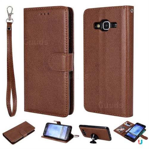 Retro Greek Detachable Magnetic PU Leather Wallet Phone Case for Samsung Galaxy S5 G900 - Brown